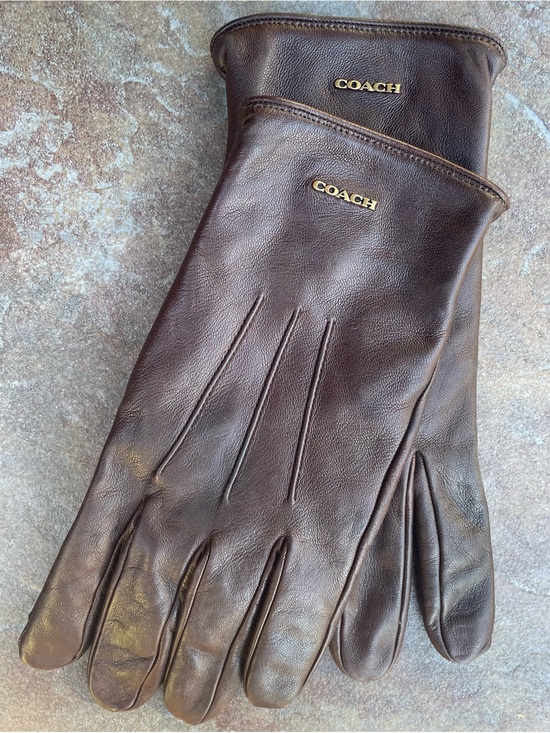 Coach Other - COACH Men's Maple Brown Leather Gloves with wrist COACH Logo - Size Large